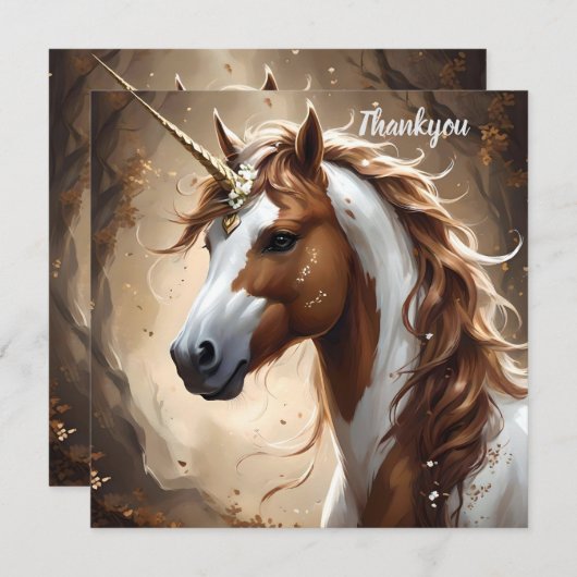 Whispers of the Brown and White Fantasy Unicorn, Bedankkaart (Voorkant / Achterkant)