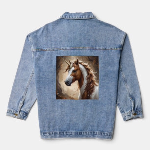 Whispers of the Brown and White Fantasy Unicorn, Denim Jacket