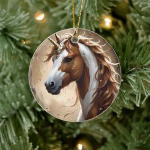 Whispers of the Brown and White Fantasy Unicorn, Keramisch Ornament