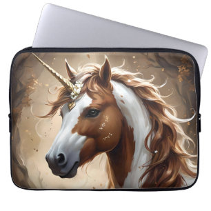 Whispers of the Brown and White Fantasy Unicorn, Laptop Sleeve