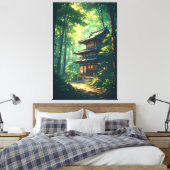 Whispers of the Forest: A Hidden Japanese Retreat Canvas Afdruk (Insitu (Slaapkamer))