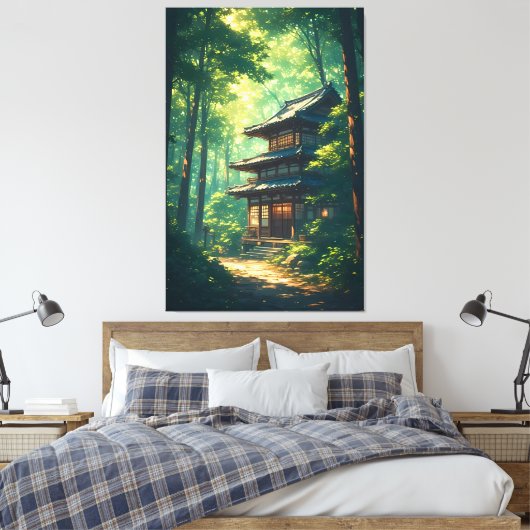 Whispers of the Forest: A Hidden Japanese Retreat Canvas Afdruk (Insitu (Slaapkamer))