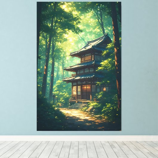 Whispers of the Forest: A Hidden Japanese Retreat Canvas Afdruk (Insitu (Houten vloer))