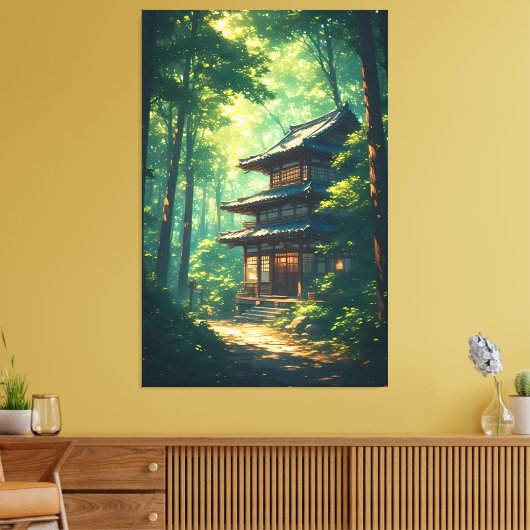 Whispers of the Forest: A Hidden Japanese Retreat Canvas Afdruk (Insitu (Woonkamer))