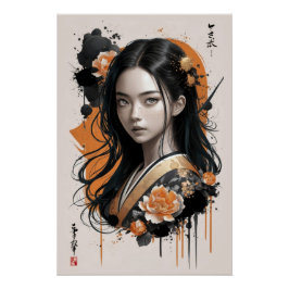 Whispers of the Geisha Bloom: Aziatische gouden bl Perfect Poster