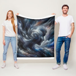 "Whispers of the Storm Abstract Face in the Clouds Fleece Deken