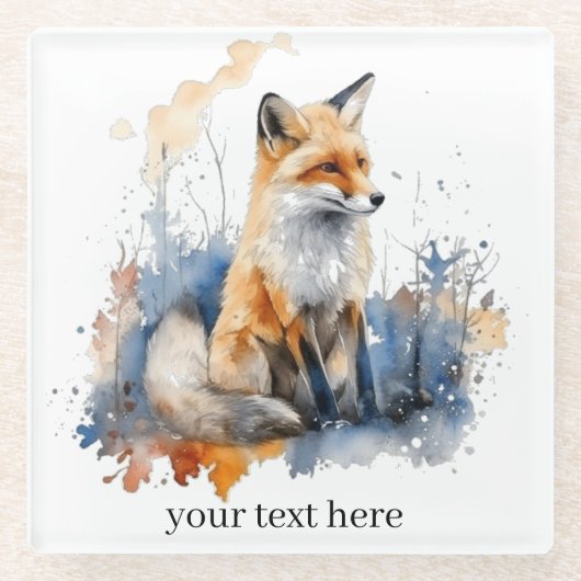Whispers of the Wild Fox in Waterverf, op maat Glazen Onderzetter (Voorkant)