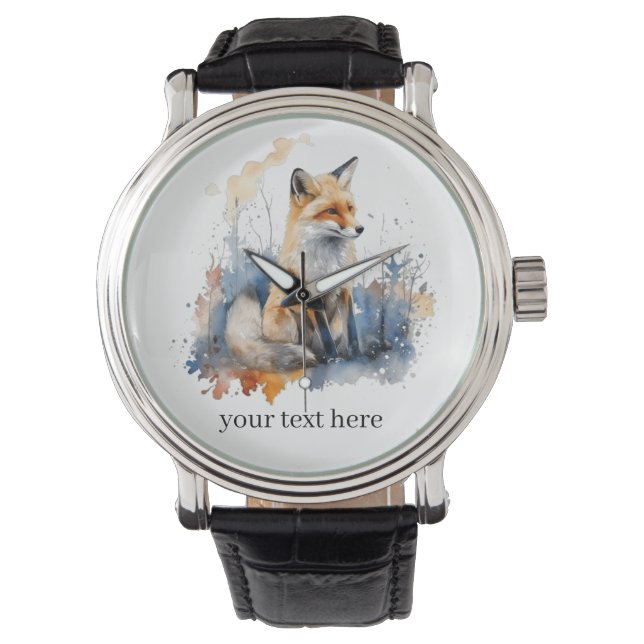Whispers of the Wild Fox in Waterverf, op maat Horloge (Voorkant)
