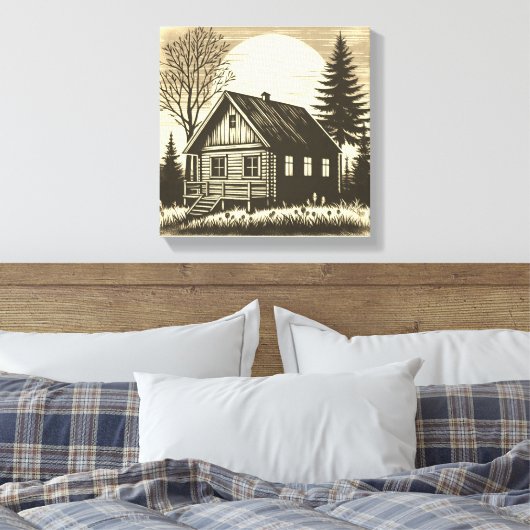 Whispers of the Wild: Rustieke Cabine Canvas Print (Insitu (Slaapkamer))