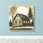 Whispers of the Wild: Rustieke Cabine Canvas Print (Insitu (Houten vloer))