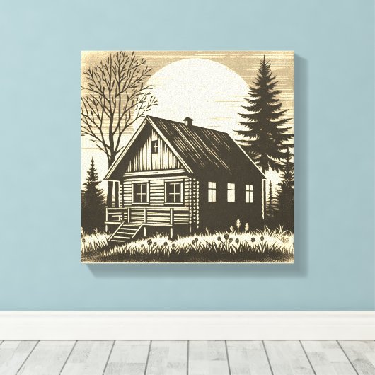 Whispers of the Wild: Rustieke Cabine Canvas Print (Insitu (Houten vloer))