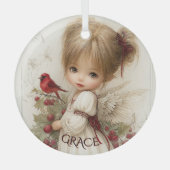 Whispers of Winter – Fairy Child with Cardinal  Glas Ornament (Voorkant)
