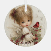 Whispers of Winter – Fairy Child with Cardinal  Glas Ornament (Achterkant)