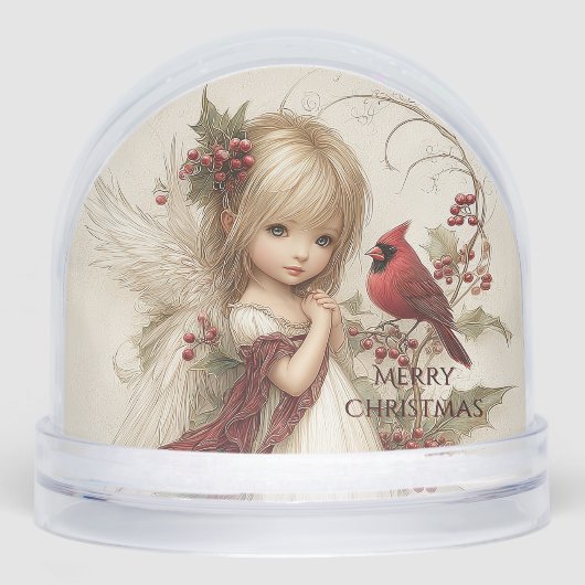 Whispers of Winter – Fairy Child with Cardinal  Sneeuwbol (Voorkant)