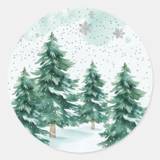 Whispers of Winter – Snowy Tree Circle Art Ronde Sticker