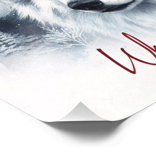 Whispers of Winter - Waterverf Wolf in Santa Hat Foto Afdruk (Hoek)