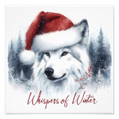 Whispers of Winter - Waterverf Wolf in Santa Hat Foto Afdruk (Voorkant)