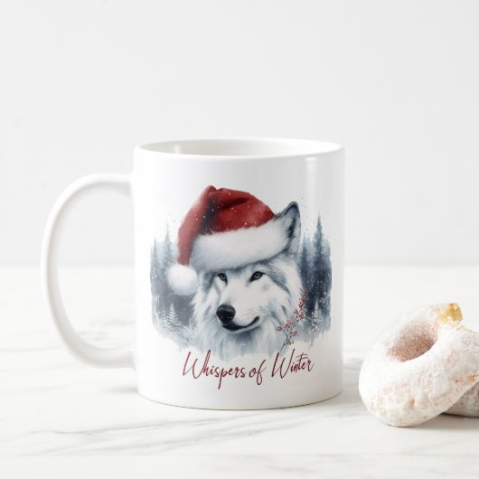 Whispers of Winter - Waterverf Wolf in Santa Hat Koffiemok (Met donut)