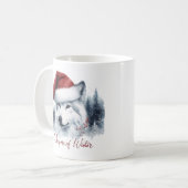 Whispers of Winter - Waterverf Wolf in Santa Hat Koffiemok (Voorkant links)