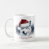 Whispers of Winter - Waterverf Wolf in Santa Hat Koffiemok (Links)