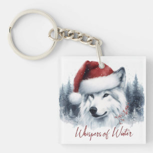 Whispers of Winter - Waterverf Wolf in Santa Hat Sleutelhanger