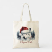 Whispers of Winter - Waterverf Wolf in Santa Hat Tote Bag (Achterkant)