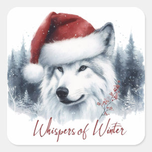 Whispers of Winter - Waterverf Wolf in Santa Hat Vierkante Sticker