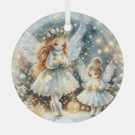 Whispers of Winterlight: Enchanted Snow Fairies Glas Ornament (Voorkant)