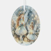 Whispers of Winterlight: Enchanted Snow Fairies Glas Ornament (Voorkant links)