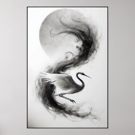 Whispers van een Smoky Crane Abstract Poster