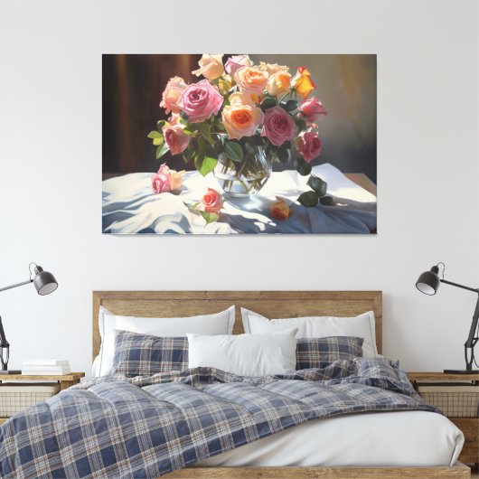 Whispers van Elegance: Een Floral Ode Canvas Afdruk (Insitu (Slaapkamer))