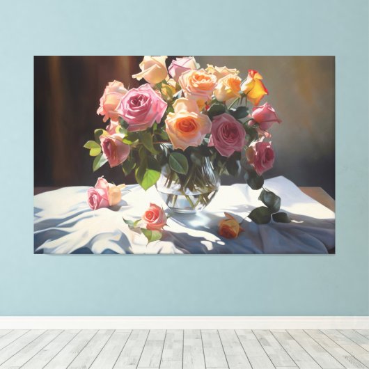 Whispers van Elegance: Een Floral Ode Canvas Afdruk (Insitu (Houten vloer))