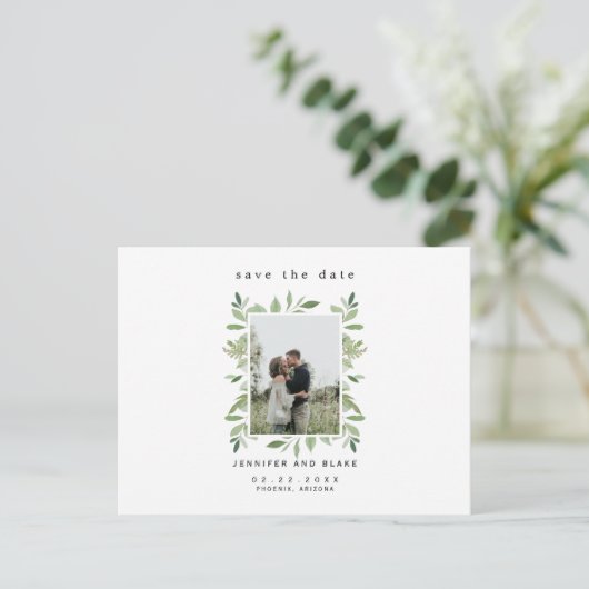 Whispers van Spring Photo White Save the Date Briefkaart (Staand voorkant)