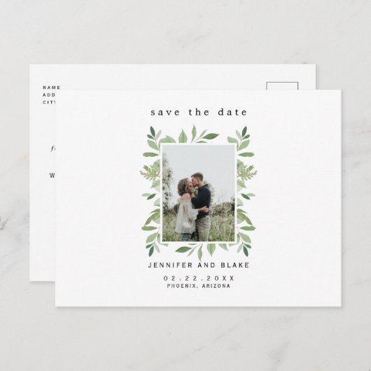 Whispers van Spring Photo White Save the Date Briefkaart (Voorkant / Achterkant)