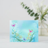 Whispy blauw met vlinders briefkaart (Staand voorkant)