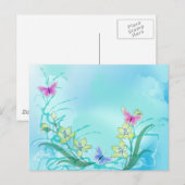 Whispy blauw met vlinders briefkaart (Voorkant / Achterkant)