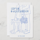 Whissical illustratie met QR-code RSVP bruiloft Kaart (Voorkant)