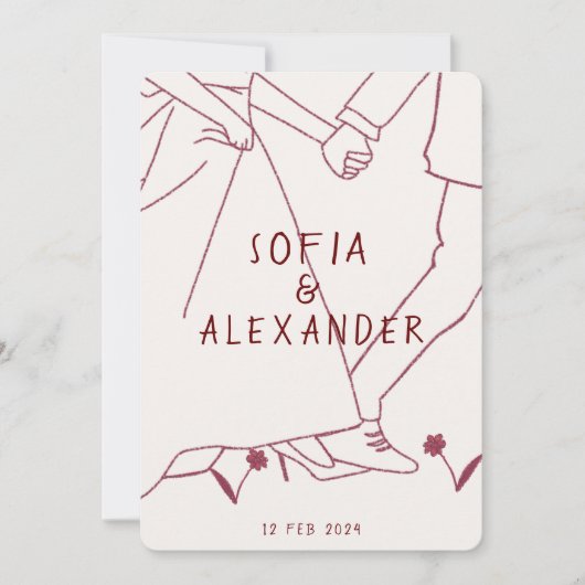 Whissical illustratie met QR-code RSVP bruiloft Kaart (Voorkant)