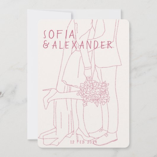 Whissical illustratie met QR-code RSVP bruiloft Kaart (Voorkant)