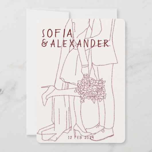 Whissical illustratie met QR-code RSVP bruiloft Kaart (Voorkant)