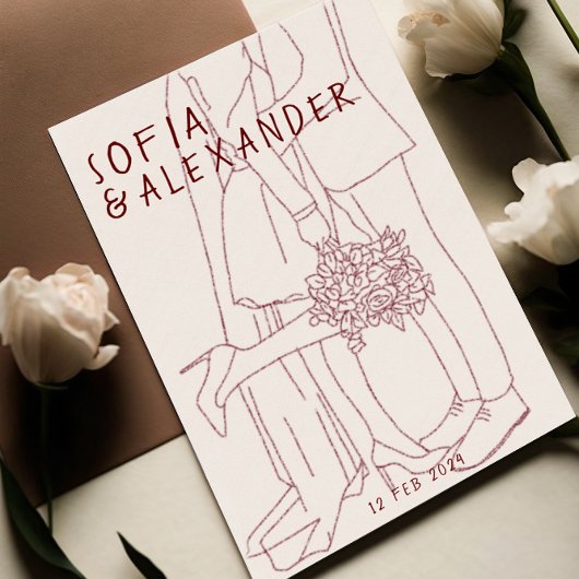 Whissical illustratie met QR-code RSVP bruiloft Kaart