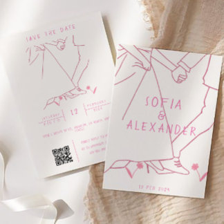 Whissical illustratie met QR-code RSVP bruiloft Kaart