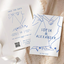 Whissical illustratie met QR-code RSVP bruiloft Kaart