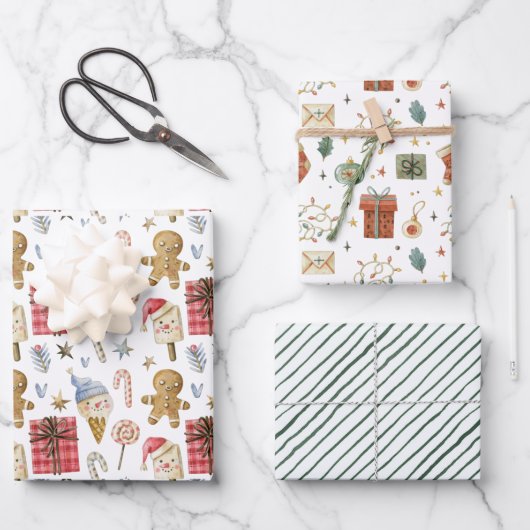 Whistelseizoen Waterverf Kerst Illustraties Inpakpapier Vel (Voorkant)