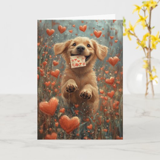 Whistige Labrador Retriever in Hartbloem  Kaart (Gele Bloem)