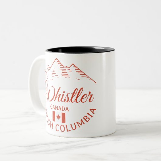 Whistler BC Canada Mountain Design Tweekleurige Koffiemok (Voorkant links)