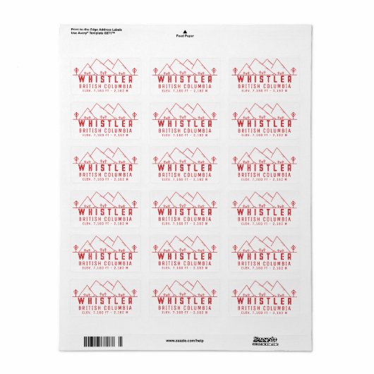 Whistler British Columbia Canada Minimalist Etiket (Full Sheet)
