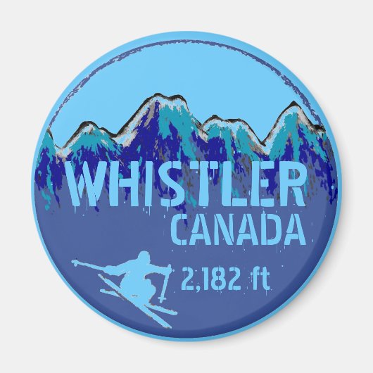 Whistler Canada blauwe ski art magneet (Voorkant)