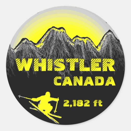Whistler Canada gele ski art stickers (Voorkant)