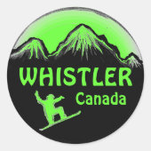 Whistler Canada groene snowboarder stickers (Voorkant)